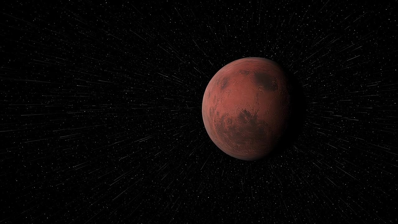 A spacecraft on a long voyage through deep space toward Mars